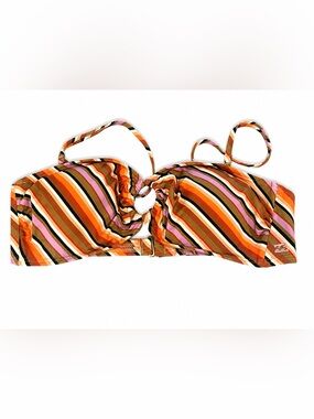 Billabong Orange, Pink & Brown Striped Bikini/Swim Top Size Large